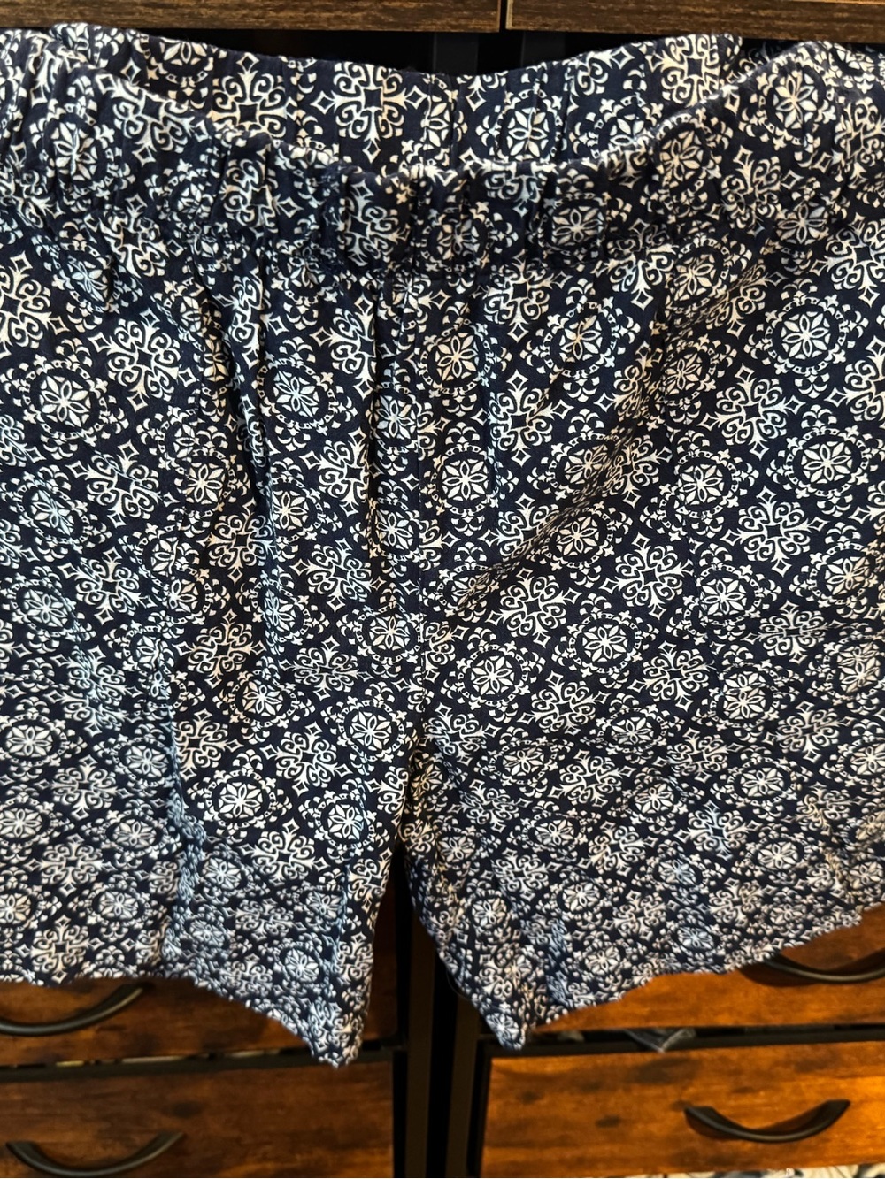 High-Waist Navy Blue Printed Women's Shorts